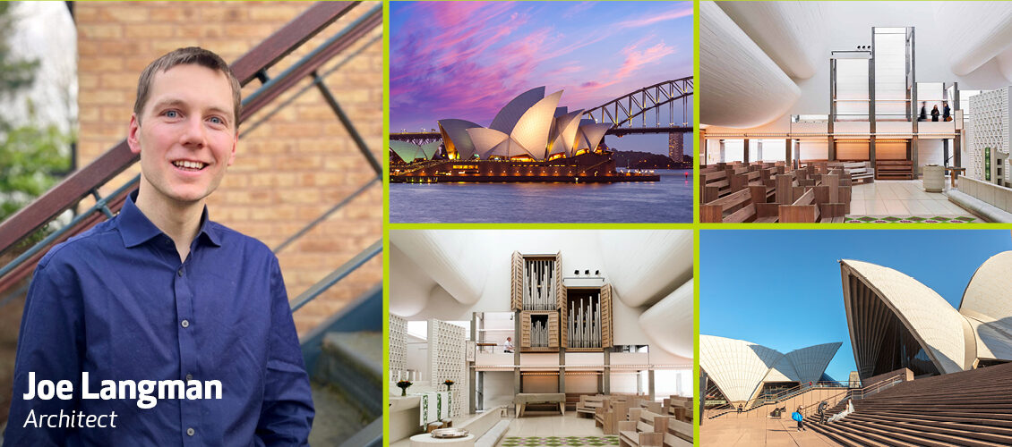 Joe Langman with a selection of Utzon's projects.