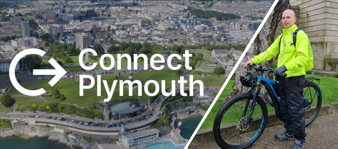 Connect Plymouth Logo and Matt Oxley on a Bicycle